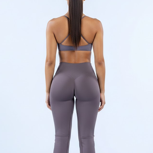 Completi Yoga Donna Più Venduti: Nuova Tendenza Reggiseno Incrociato, Shorts a Vita a V Arricciati, <span class=keywords><strong>Pantaloni</strong></span> Svasati, Tute Fitness Seamless Donna - Product Image 6