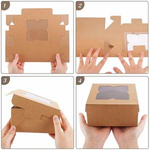 Kraft Paper Bakery Boxes with Four-Leaf Clover Clear Window, <b>Square</b> Disposable Treat Boxes for Cookies, Chocolate, Pastries - Product Image 3