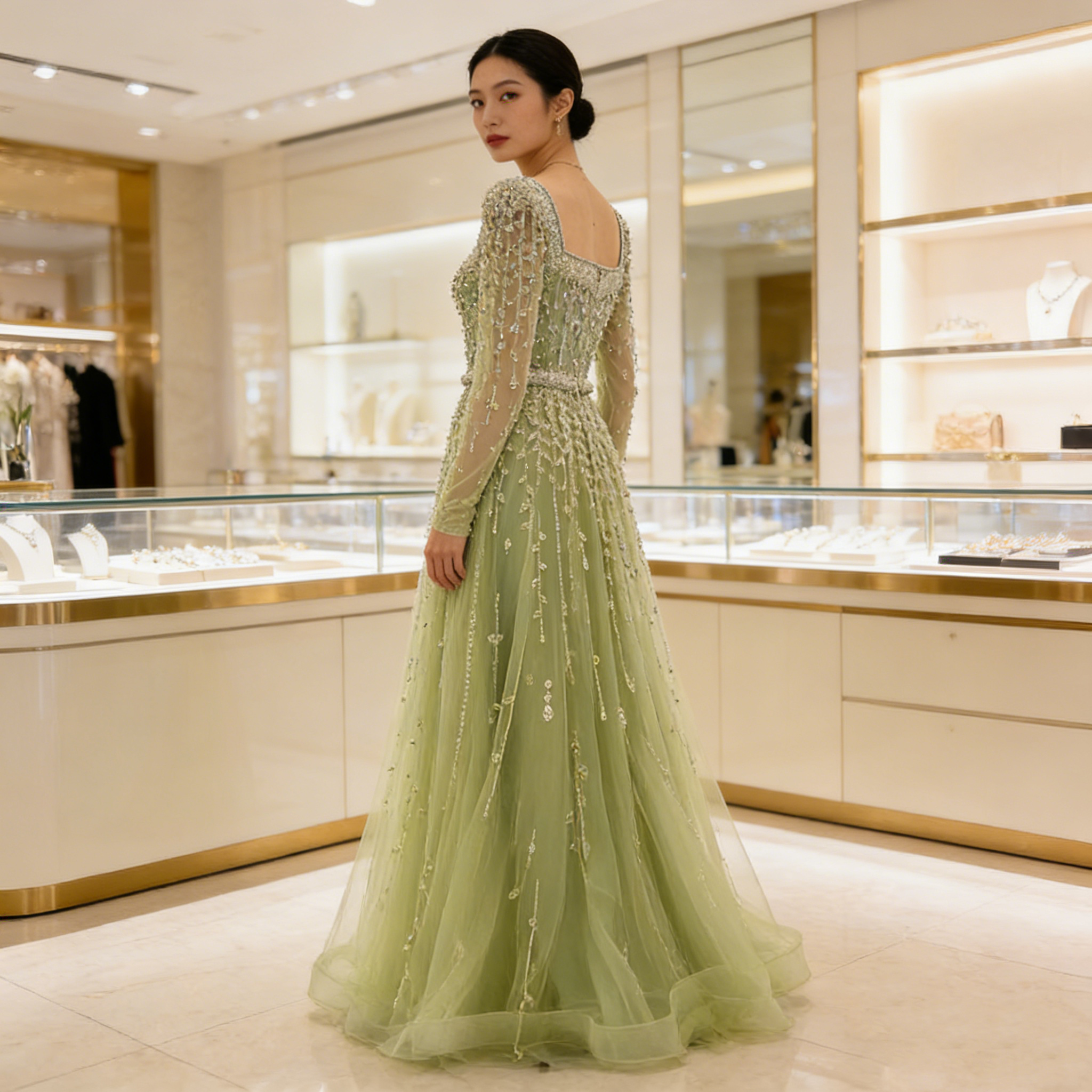 green emerald velvet dress Luxury Sage Green Dubai Evening Dresses Mermaid Muslim Long Sleeves SS398, Lilac / 12 main image 1