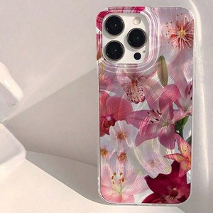 Nuova <span class=keywords><strong>Cover</strong></span> per <span class=keywords><strong>iPhone</strong></span> 17 16 15 14 Pro Max con Farfalla, Orchidea, Giglio Bianco e Rosa Chiaro, Piuma Argentata e Foro Grande - Product Image 1