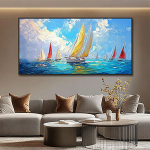 <span class=keywords><strong>Peinture</strong></span> à l'huile abstraite moderne faite à la main, paysage marin, bateaux, art mural 3D, décoration - Product Image 5