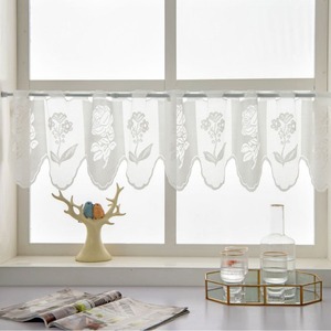 White <b>Lace</b> <b>Curtain</b> Rod Mounted Short Valance Floral Pattern Translucent Living Room Dining Room Balcony Pastoral Style - Product Image 2