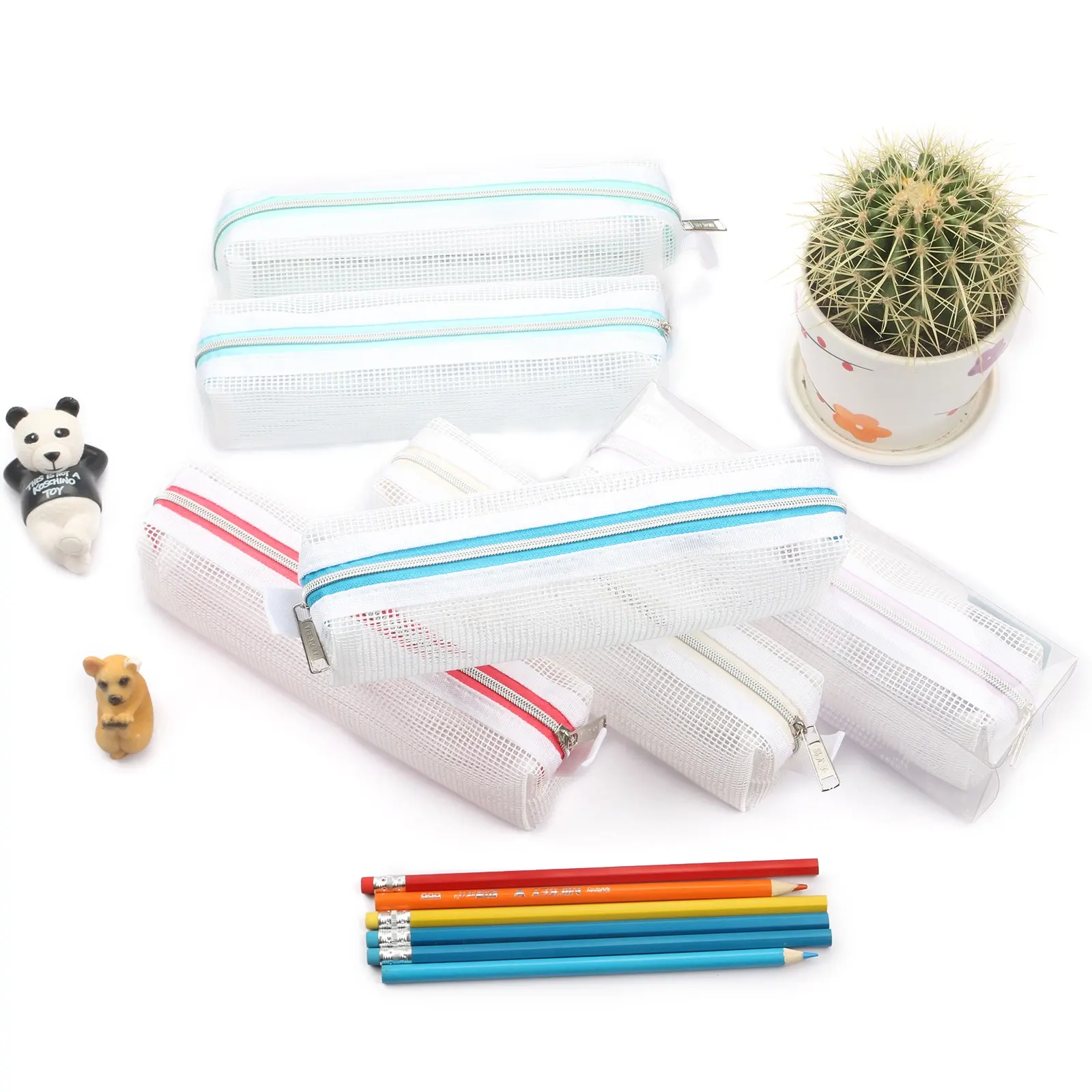 Mesh Pencil Bag Plastic PVC Pen Bag Custom Polyester Pencil Case Zipper Stationery Organizer Holder