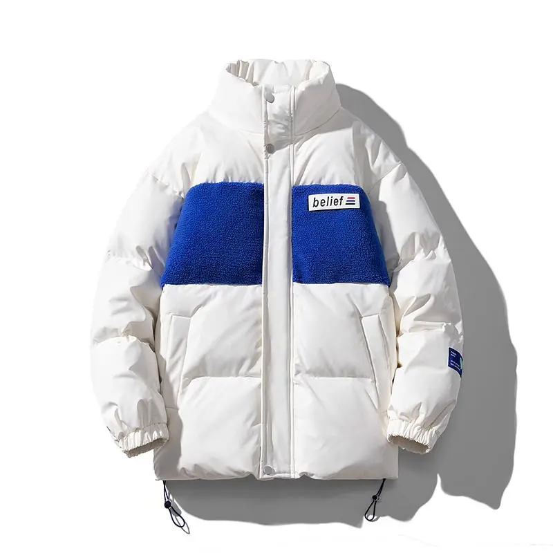 2023 Patchwork coat boys winter jacket utility Stand collar college hip hop bomber jacket Brown puffer jacket men