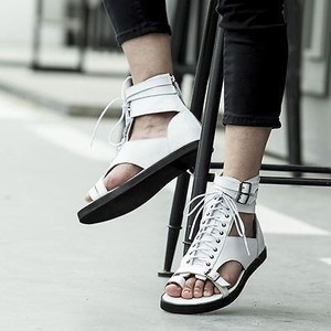 <span class=keywords><strong>Sandalias</strong></span> de gladiador para hombre, <span class=keywords><strong>sandalias</strong></span> <span class=keywords><strong>romanas</strong></span> de cuero con corona alta, zapatos de punta con Clip - Product Image 5