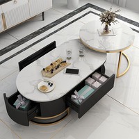 Table basse ovale de luxe de dalle de roche de conception moderne accessible pour de petits appartements