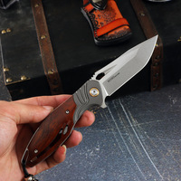Couteau de poche artisanal en acier M390, finition Stonewashed, couteau pliant avec manche en bois de fer du désert