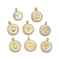 Pendentif Croix Portrait en Nacre Blanche 20mm Plaqué Or 18K pour Composants de Collier DIY - Vente en Gros de Bijoux