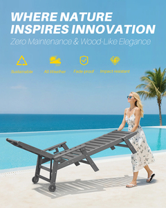 <span class=keywords><strong>Chaise</strong></span> <span class=keywords><strong>longue</strong></span> résistante en HDPE gris <span class=keywords><strong>avec</strong></span> cadre en aluminium 78.4 "inclinable extra long et porte-boisson expédition rapide aux États-Unis - Product Image 4