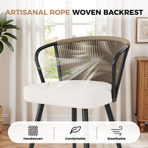 Chaise de salle à manger artisanale moderne et respirante en corde, rembourrée en coton avec structure métallique pour cuisine et salon - Product Image 5