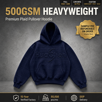 Maßgeschneiderter Private Label 450gsm Schwergewichtiger Karierter Jacquard-Hoodie für Herren mit 3D-Puff-Print-Logo Luxuriöse Streetwear Premium Blanko-Sweatshirt