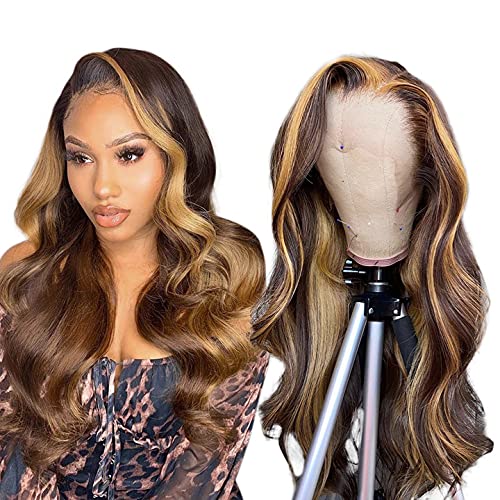 Perruques Lace Front Wig haute densité, cheveux humains, à reflets couleur ombré blond, 13x4, densité 180% 360