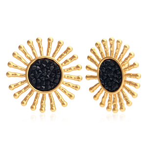 Wholesale Custom Women's Delicate <strong>Black</strong> Crystal Sunburst Shape <strong>Stud</strong> <strong>Earrings</strong> Oversize Sunflower Designer Jewelry for Party - Product Image 2