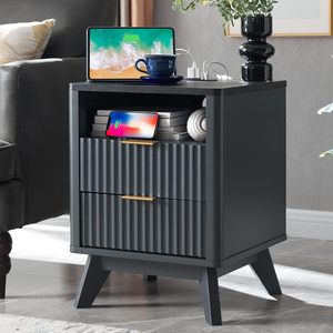 Thiết kế hiện đại 2-ngăn kéo bằng gỗ rãnh nightstand với Trạm Sạc cuối bàn cạnh giường ngủ cho phòng ngủ ăn uống cho nhà hoặc khách sạn - Product Image 5