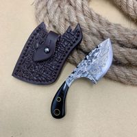 Couteau multifonctionnel à lame fixe en acier Damas, mini couteau porte-clés portable avec manche en ébène et étui