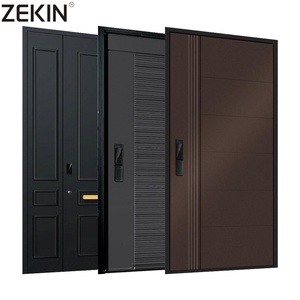 Portes d'entrée résidentielles ZEKIN USA Nfrc pour maison, résistantes aux ouragans, antivol, avec design en <span class=keywords><strong>grille</strong></span> de verre, portes pivotantes en aluminium - Product Image 1