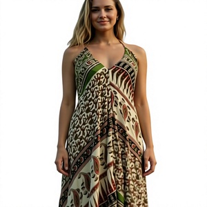 Beautiful Bohemian Vintage Modern Rayon Maxi <b>Dress</b> Digital Printing <b>Summer</b> Party Stand Lace Embroidery Casual Flared Hem - Product Image 1