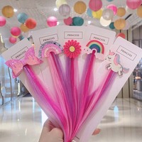 Extensions de perruque multicolores en tricot fantaisie, cheveux raides arc-en-ciel pour enfants, pince à cheveux licorne faite à la main, mignonne et adorable