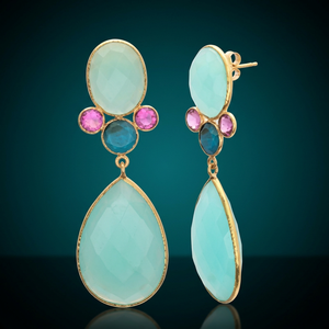 Nouveauté tendance : Boucles d'oreilles pendantes en quartz plaqué or 14 carats, argent sterling 925, forme ovale et poire, unisexe - Product Image 2