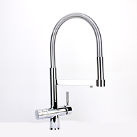 Robinet de cuisine 3 voies avec bec extractible à ressort pivotant à 360°, double sortie et bec de pré-évier, mitigeur de cuisine 3-en-1