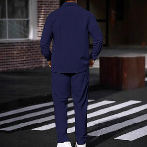 Ensemble de survêtement décontracté pour homme en deux pièces avec veste à col boutonné et pantalon à jambe droite en kaki, blanc cassé, vert, bleu, gris - Product Image 5