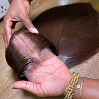 Peluca de Cabello Humano Liso WXJ Marrón, Sin Pegamento, SDD (Super Double Drawn), Cabello Virgen Vietnamita, Peluca con Cierre de Encaje HD 2x6, Sin Enredos