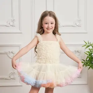 Robe d'été de haute qualité sans manches fragmentée Flower Girl Dress Princess Baby Tutu pour les fêtes d'anniversaire et de mariage