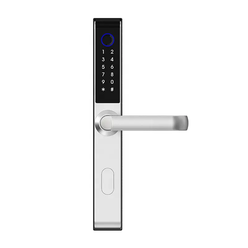 Cerradura de puerta sin llave de color de latón inteligente delgada con huella digital TTlock de TThotel para desbloqueo de puerta de aluminio por teléfono