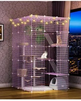 Grande cage à chat multi-niveaux en fil de fer, villa pour chat avec compartiment de rangement intégré, plateau métallique amovible, finition thermolaquée, boîte d'intérieur