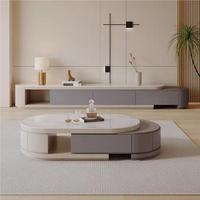Table basse ovale télescopique moderne et simple en panneau de roche, style crème italienne, et meuble TV, ensemble de meubles de salon pour petit espace