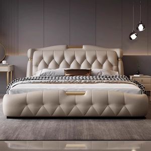 <span class=keywords><strong>Letto</strong></span> <span class=keywords><strong>Matrimoniale</strong></span> Moderno di Lusso in Vera Pelle Trapuntata con Cassetti Laterali Contenitore e Finiture in Metallo Dorato <span class=keywords><strong>per</strong></span> Camera da <span class=keywords><strong>Letto</strong></span> Padronale - Product Image 3