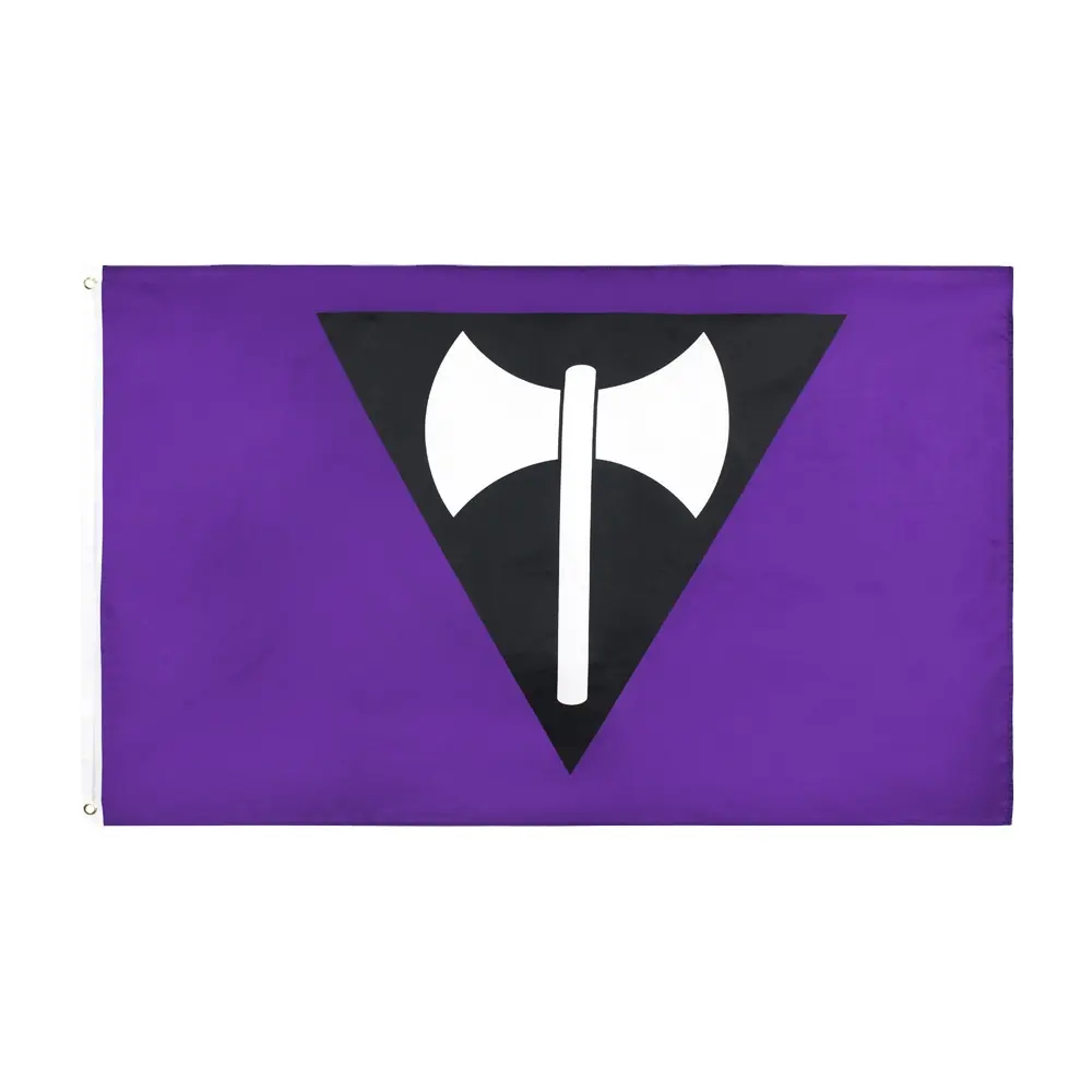 स्टॉक में थोक डबल सिलाई 90*150cm बैंगनी कुल्हाड़ी झंडा रंगीन समलैंगिक के लिए झंडा पदोन्नति