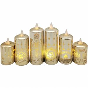Bougies chauffe-plat scintillantes en plastique Party Diya avec gravure laser plaquée or, LED intégrées et motif Diwali - Product Image 1