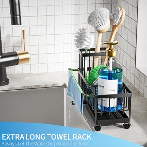 Distributeur de savon en acier au carbone antirouille évier de cuisine Caddy organisateur haut porte-brosse noir éponge stockage - Product Image 2