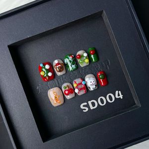 Navidad hecho a mano cuadrado corto clavo árbol de Navidad muñeco de nieve hombre de jengibre patrón colorido cuadrado <span class=keywords><strong>uñas</strong></span> artificiales - Product Image 2