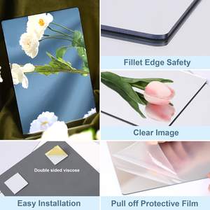 Carreaux acryliques auto-adhésifs Feuilles de miroirs en plastique flexibles Autocollants muraux Petit miroir sans cadre de 2mm d'épaisseur Lot de 4 (8x8 pouces) - Product Image 6