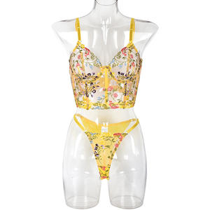 Lencería Sexy Transparente de Gasa con Bordado Floral Colorido para Mujer Madura, con Tanga - Product Image 5