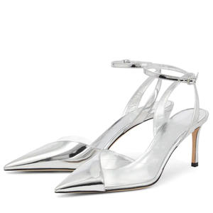 Décolleté con tacco alto scarpe con punta a punta fibbia cinturino alla caviglia scarpe da festa trasparenti <span class=keywords><strong>argento</strong></span> lucido - Product Image 2
