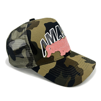 Vente en gros Chapeaux de camionneur en coton de haute qualité avec casquette en maille camouflage 5 panneaux en cuir personnalisé sérigraphie logo brodé