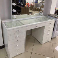 Commode moderne de style hôtel en MDF, gain de place, avec miroir LED et éclairage à intensité réglable, tiroirs compacts pour petite chambre