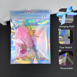 Sacs à fermeture éclair personnalisés en gros avec logo, en CPP+PET, imprimés sérigraphiés, holographiques, recyclables et tendance pour boucles d'oreilles, colliers, lunettes - Product Image 3
