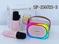 Speaker Mini Nirkabel 5.3 Portabel Luar Ruangan dengan Mikrofon Ganda, Slot Kartu, Mikrofon Karaoke, Lampu LED RGB, Plastik