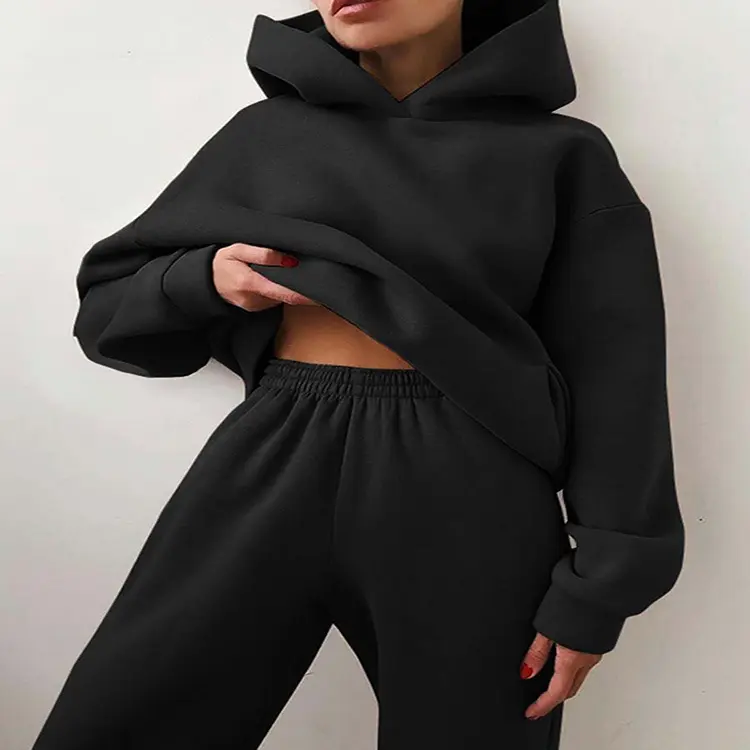 Factory wholesale Cheap hoodies and sweat pants set polyester sublimation blank custom plain women sweatsuit set tracksuit
