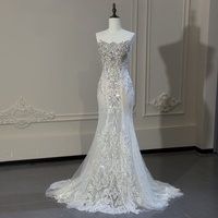 Robe de mariée sirène Jancember XS330 sexy sans bretelles en maille à sequins et perles avec surjupe