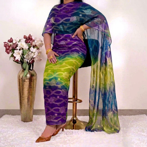 Vestido Thobe Sudanés de Alta Calidad para Mujer, Venta al por Mayor de Fábrica, Tela de Poliéster y Seda Voile, Estampado Digital, Transpirable, Súper Tejido - Product Image 1