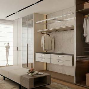 Armoire de chambre à coucher en bois de haute qualité sur mesure en Chine, dressing intégré avec panneau arrière décoratif - Product Image 6