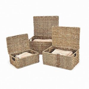 Panier de rangement carré en corde, style Ganso Dourado, pour légumes et riz, avec ouvertures frontales, idéal pour la conservation des légumes. - Product Image 1
