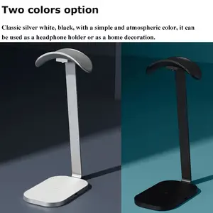 Support pour casque en alliage d'aluminium <span class=keywords><strong>Base</strong></span> antidérapante Chargeur de téléphone sans fil 15W Étagère d'affichage pour écouteurs de jeu Supports de bureau - Product Image 3