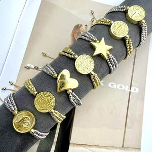 CH-LHB1159 Hermosa Pulsera <span class=keywords><strong>de</strong></span> Cuerda con Dijes <span class=keywords><strong>de</strong></span> San <span class=keywords><strong>Benito</strong></span>/<span class=keywords><strong>Cruz</strong></span>/Corazón Chapada en Oro, Pulsera <span class=keywords><strong>de</strong></span> Moda para Mujer al por Mayor - Product Image 3