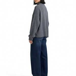 Cardigan zippé côtelé oversize pour femme, col montant, coupe ample, style décontracté, tendance - Product Image 2